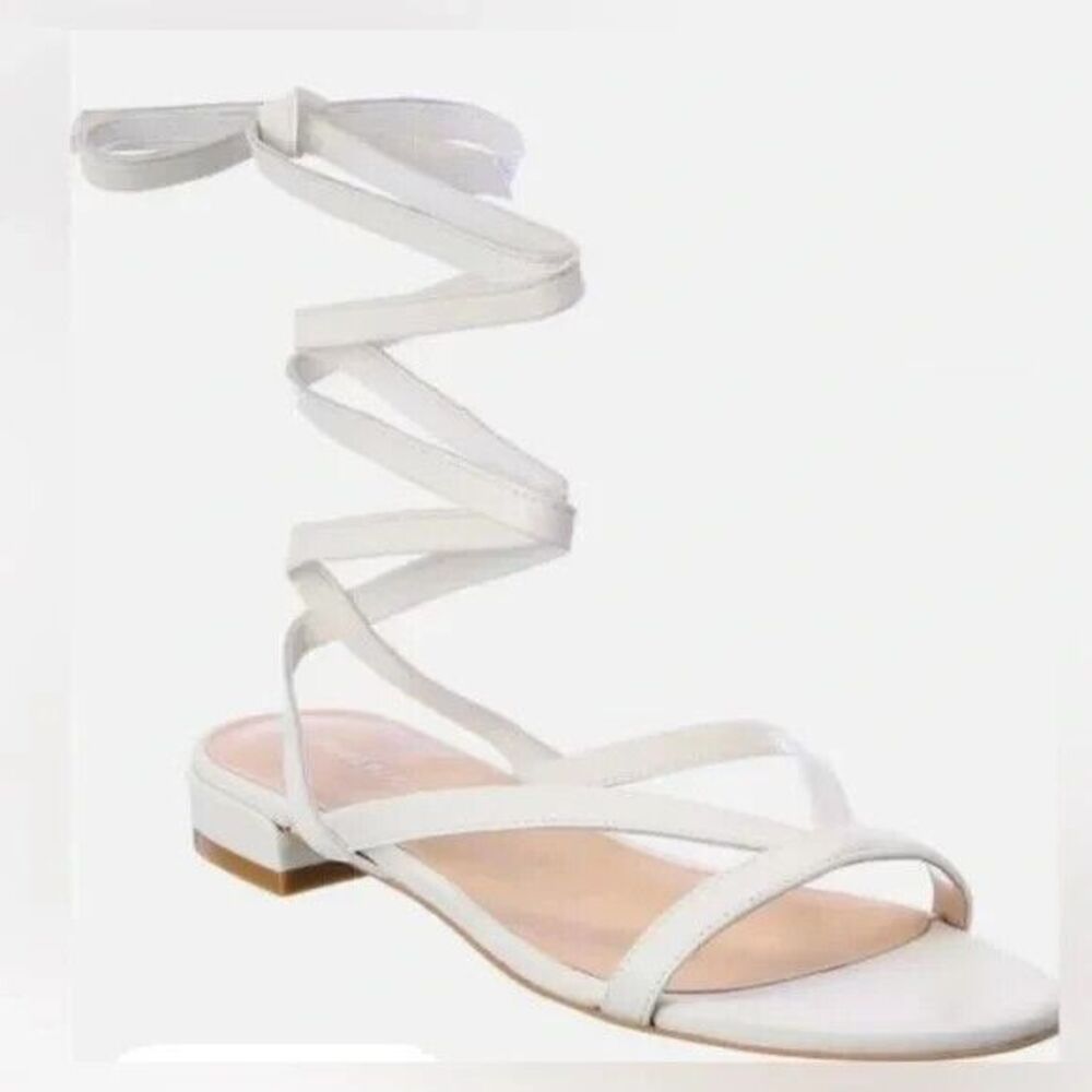 Stuart Weitzman Anita Wraparound Gladiator White Ankle Leather Sandal size 9.5